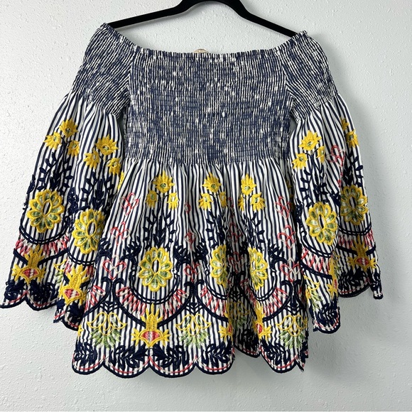 Flying Tomato Baby Doll Top Size S Embroidered Smocked Off The Shoulder Bell - Picture 5 of 9